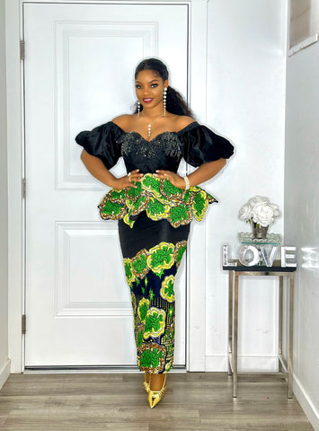 Two Piece  "Olive" Ankara cutout flowers set