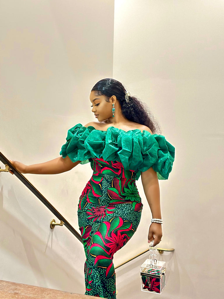 ankara dresses off shoulder African Ankara off shoulder gown with flare hand's (XL)