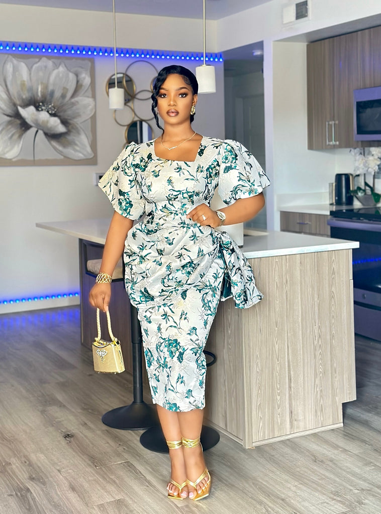 The " Pamela" Midi Brocade Damask Dress VAZI BRAND The " Pamela" Midi Brocade Damask Dress VAZI BRAND
