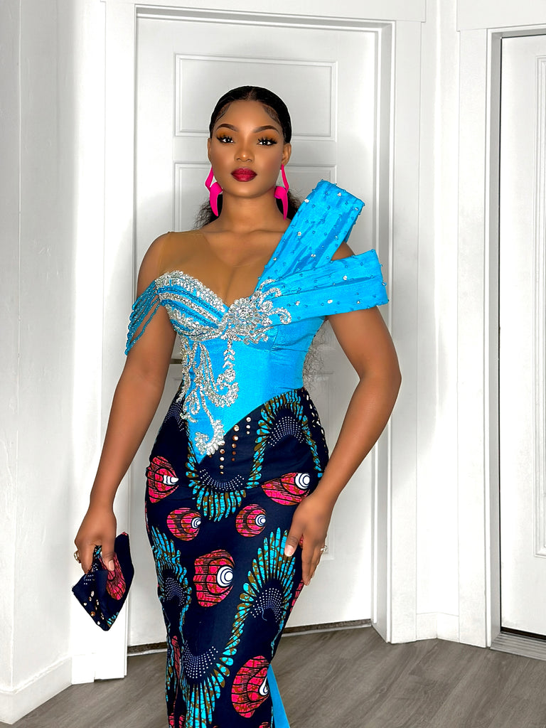 aqua pink corset dress Adara Corset Maxi Dress