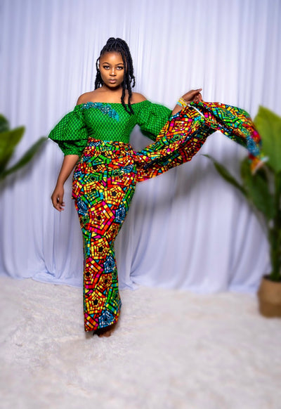 Mixed Ankara "Deux Pagne" Dress