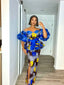 Ankara two piece set "Kin” Puffy sleeves top and front slitted skirt.