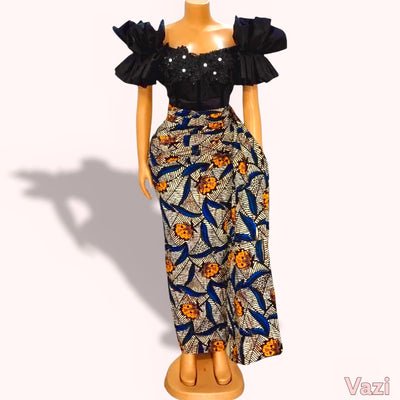 Ankara "Deux Pagne" Ruffle Sleeves Dress